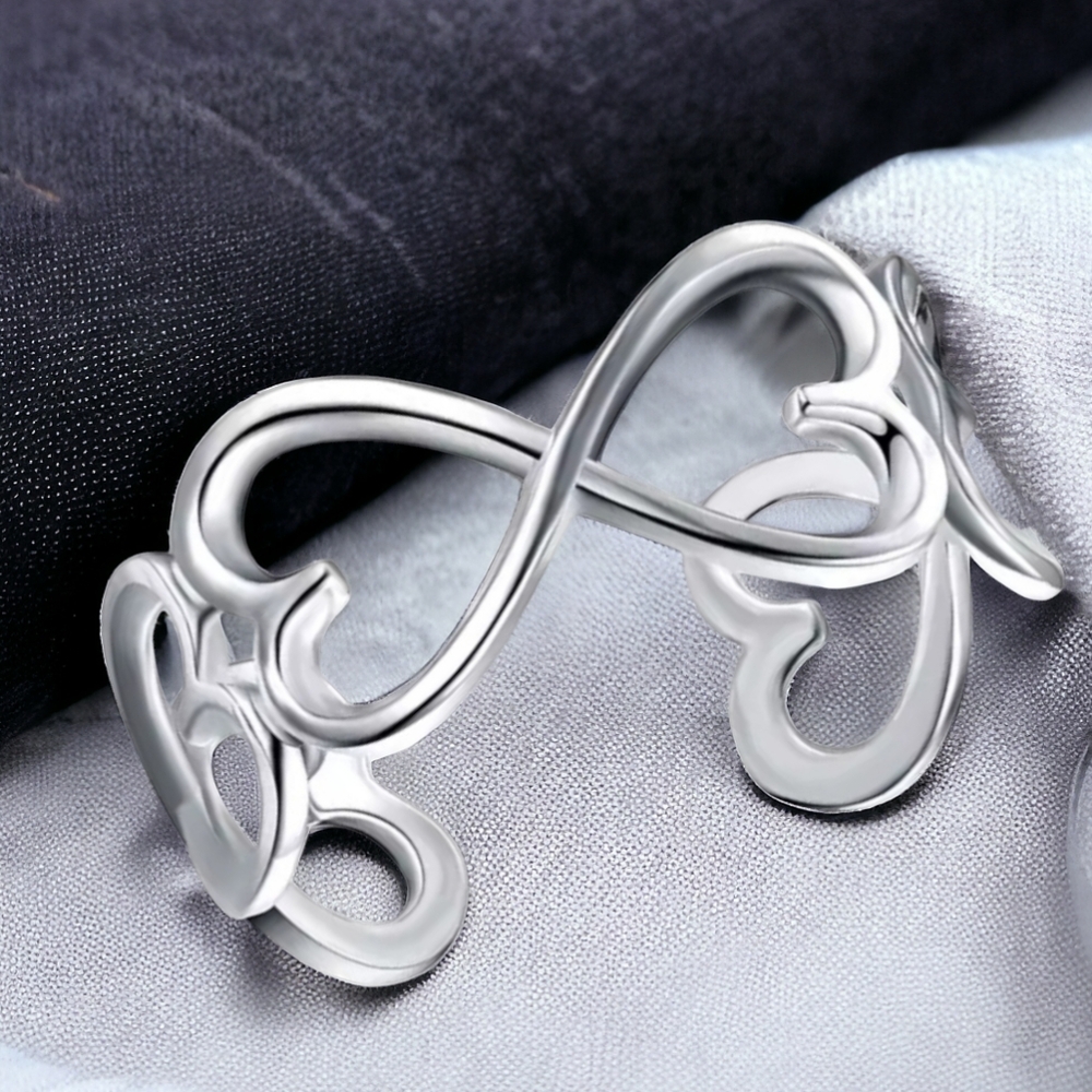 Silver 925 Double Loving Heart Cuff Bracelet